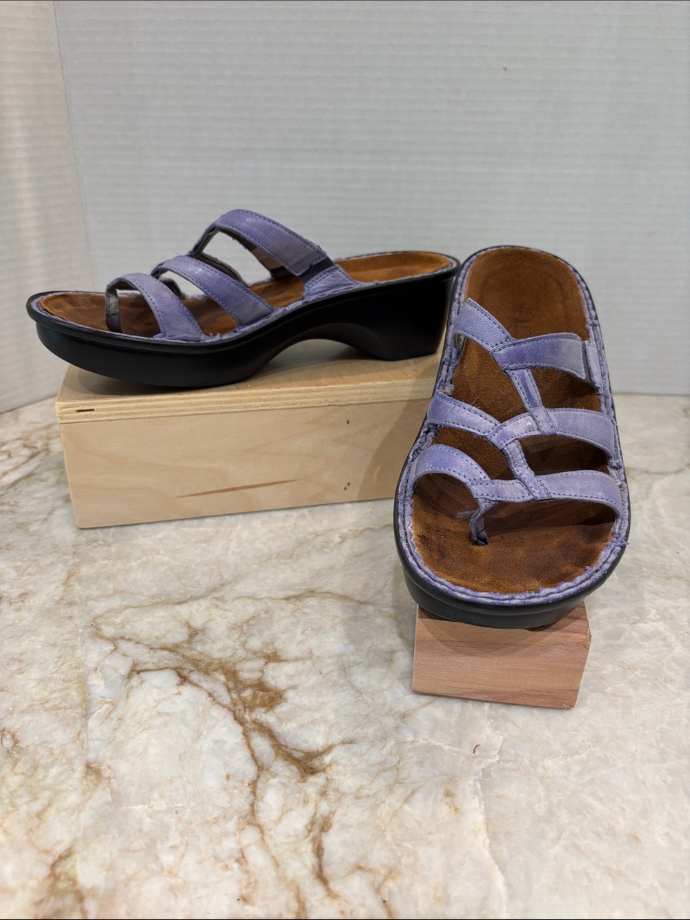 Naot Lavender Triple-Strap Slide Sandals
